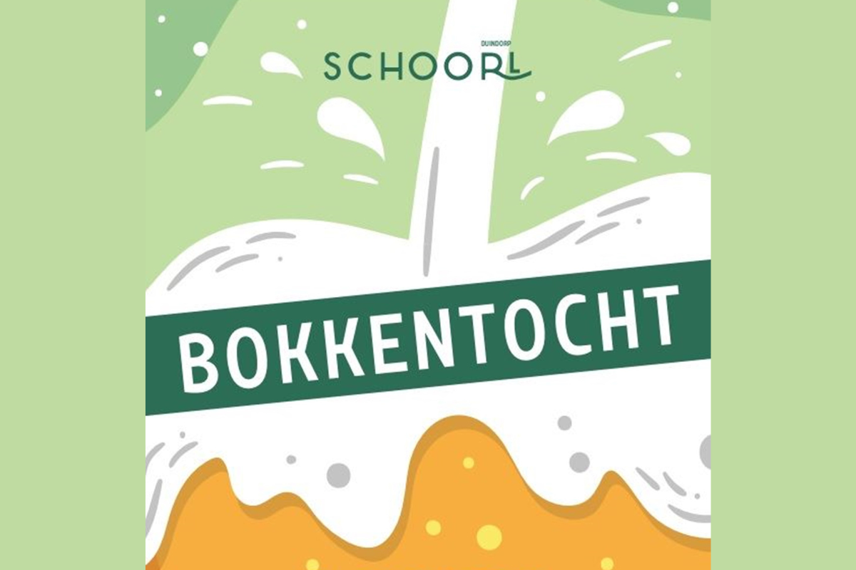 flyer van de Schoorlse Bokkentocht met groenen accenten en een illustratie van een bierglas